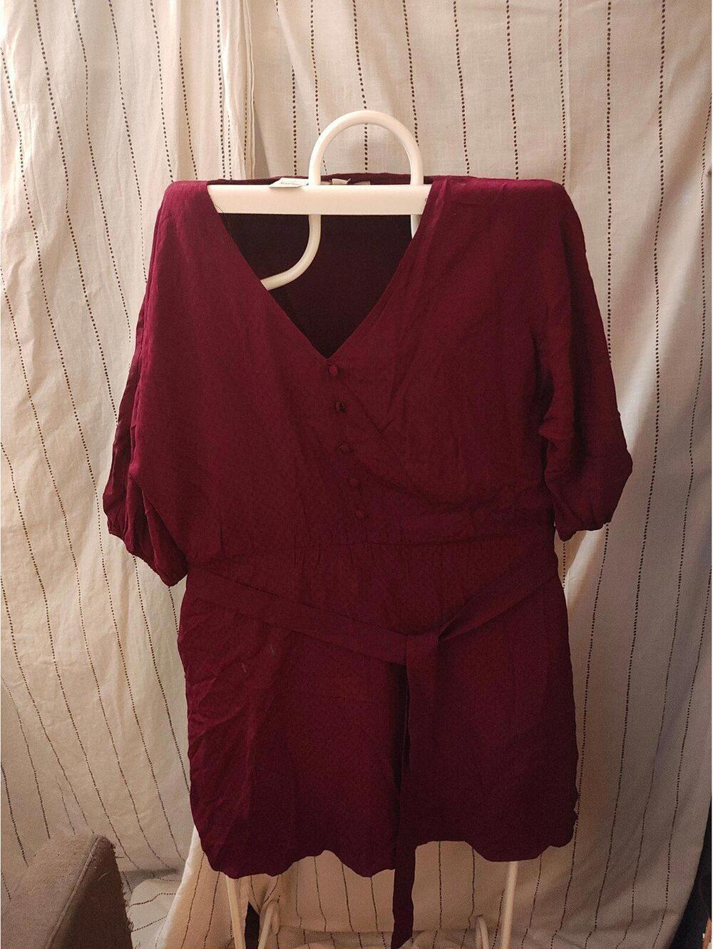 NWT - Loft - Red Belted And Pocketed Dress - Faux Button Front - Women's Small